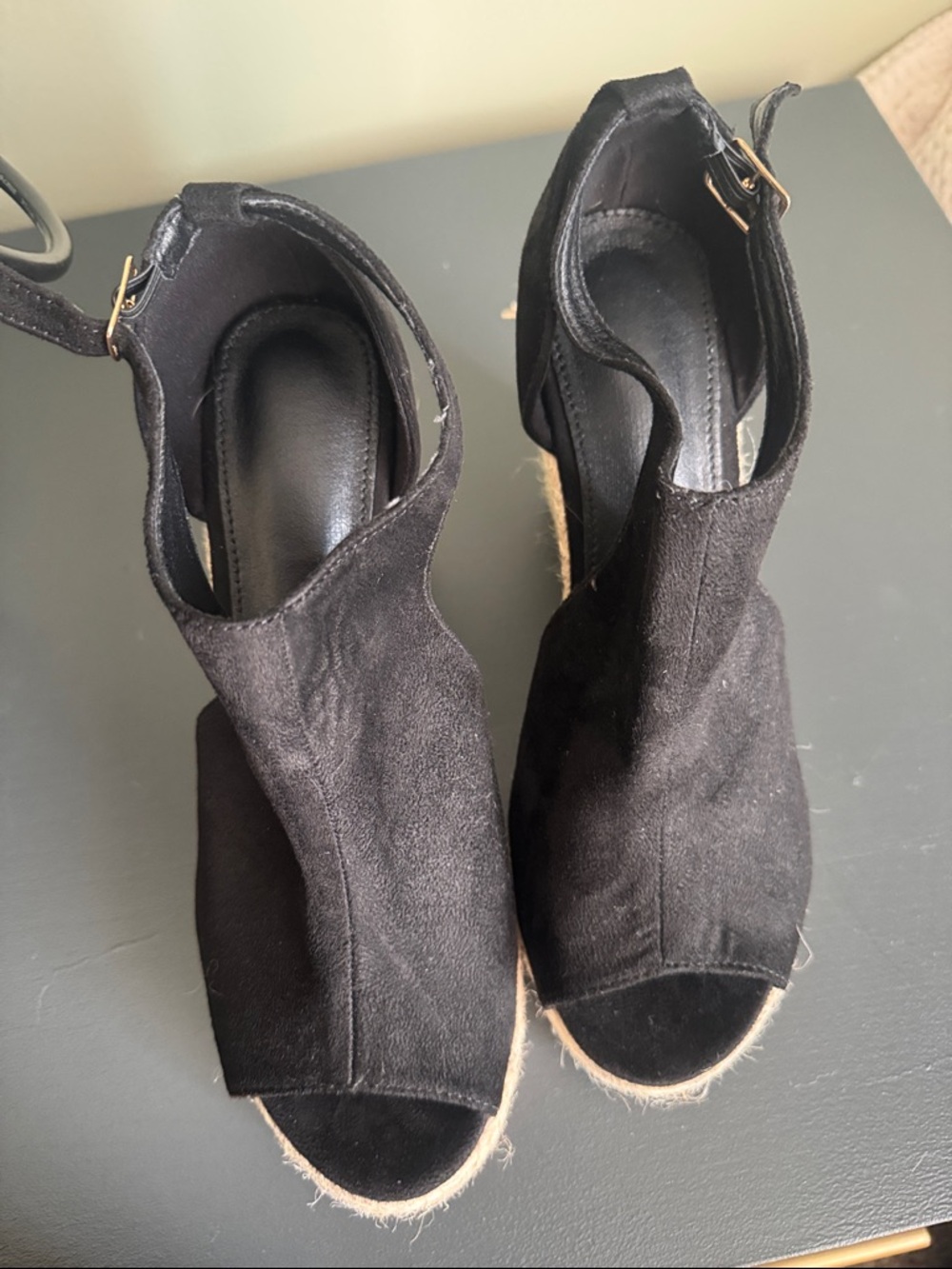 Black Espadrille Wedge Sandals - Women's